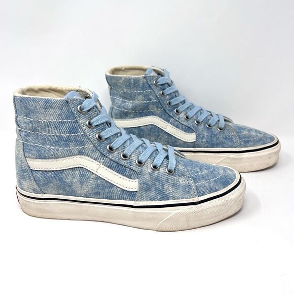 Vans SK8-Hi Tapered Denim Destroy Winter Sky Blue and White Sneakers Women’s 6.5 - Picture 1 of 9